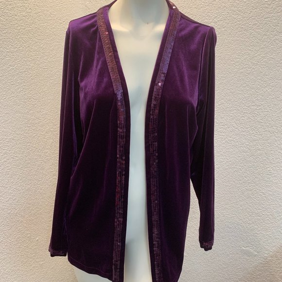 Quacker Factory purple velvet sequin jacket size M excellent condition - Picture 1 of 12